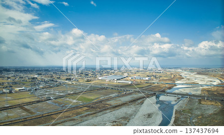 The Kurobe River alluvial fan seen from around Gonzo Bridge over the Kurobe River in eastern Toyama Prefecture, Japan The Kurobe River alluvial fan seen from around Gonzo Bridge over the Kurobe River in eastern Toyama Prefecture, Japan 137437694