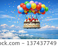 蛋糕和氣球一起漂浮在空中 137437749