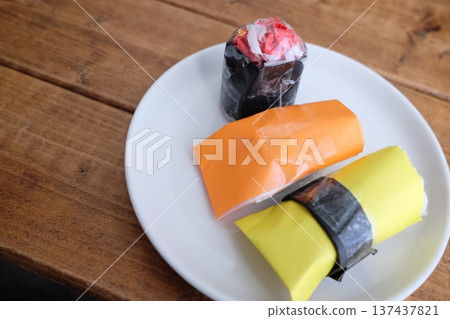 Origami sushi made by an elementary school student Origami sushi made by an elementary school student 137437821