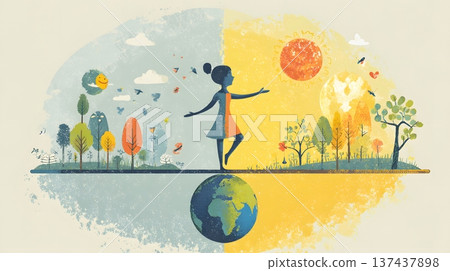 Global wellbeing illustration showing balance life and joy Global wellbeing illustration showing balance life and joy 137437898