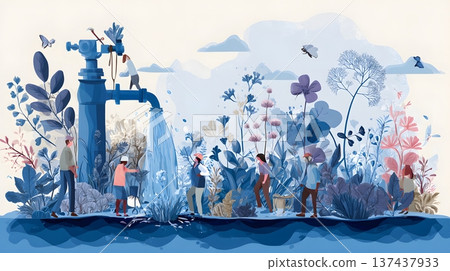 Environmental water conservation illustration suitable for global campaign 137437933