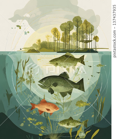 Fresh water ecosystem illustration representing balance and life 137437935