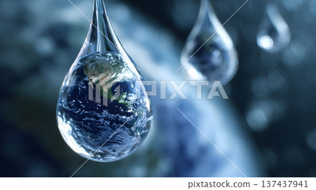 World Water Day visual showing clear water drops and planet earth concept 137437941