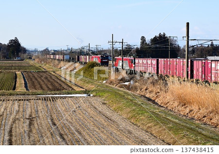 Morning freight train on the Tohoku Main Line Morning freight train on the Tohoku Main Line 137438415