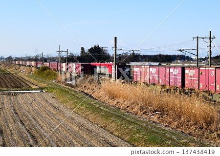 Morning freight train on the Tohoku Main Line Morning freight train on the Tohoku Main Line 137438419