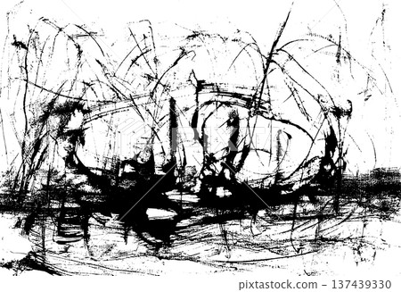 Monochrome texture material depicting messy intersecting black lines and ink stains Monochrome texture material depicting messy intersecting black lines and ink stains 137439330