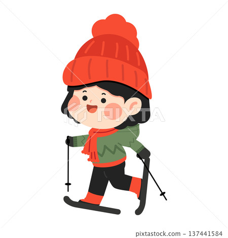 Illustration Of A Girl Skiing Illustration Of A Girl Skiing 137441584