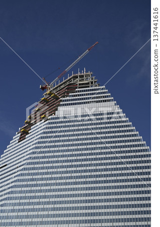 Construction progresses at La tour Triangle in Porte de Versailles, Paris near the exhibition center Construction progresses at La tour Triangle in Porte de Versailles, Paris near the exhibition center 137441616