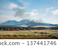 Burning of Mt. Aso and the red local train line 137441746