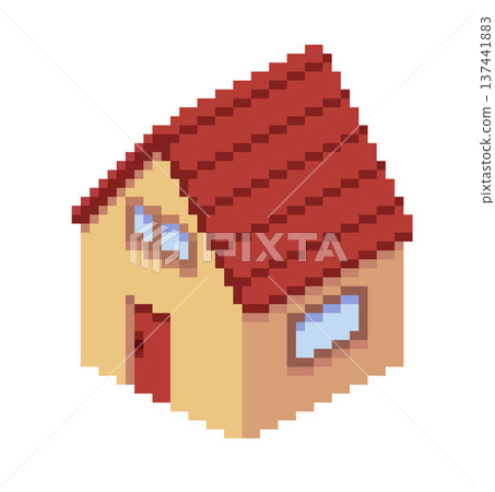 Pixel art house with a conical roof, transparent background 137441883