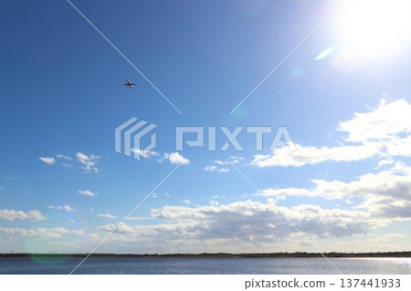Lake Utonai, blue sky and airplane Lake Utonai, blue sky and airplane 137441933