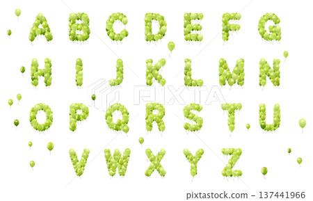 用綠色氣球拼成的英文字母 用綠色氣球拼成的英文字母 137441966
