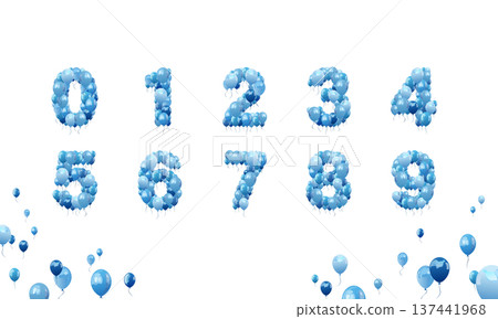 A set of numbers formed by blue balloons A set of numbers formed by blue balloons 137441968