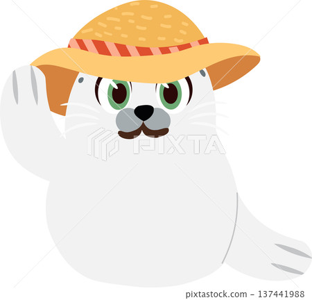 Adorable Seal in a Summer Hat Cartoon Character Perfect for Beach and Ocean Themes 137441988