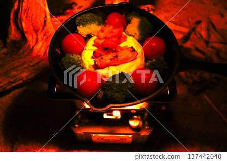 Skillet cooking on an iron stove Skillet cooking on an iron stove 137442040