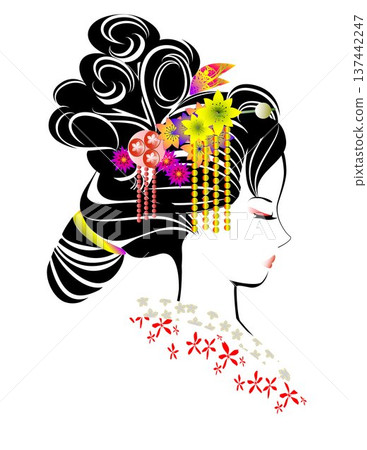 女人的臉,日式髮型,和服 女人的臉,日式髮型,和服 137442247