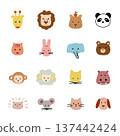 Hand drawn animal flat cute face icons 137442424