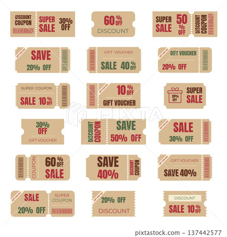 set of vouchers for a discount in the store set of vouchers for a discount in the store 137442577