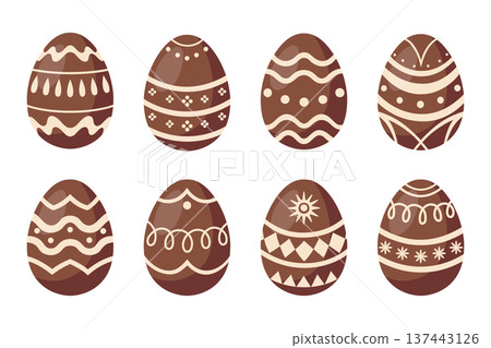 Set of chocolate easter eggs with different patterns. Illustration. Set of chocolate easter eggs with different patterns. Illustration. 137443126