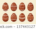 Set of chocolate easter eggs with different patterns. Illustration. 137443127