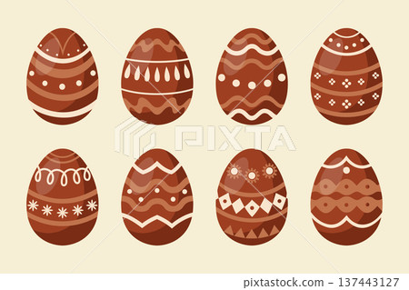 Set of chocolate easter eggs with different patterns. Illustration. Set of chocolate easter eggs with different patterns. Illustration. 137443127