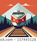 Modern train on the railway. Train traveling through mountain landscape. Illustration. 137443128
