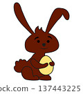 Easter bunny chocolate bunny with egg color icon. Cartoon sweet food pictogram 137443225