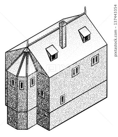 Medieval Building Map Icon Vintage Illustration 137443354