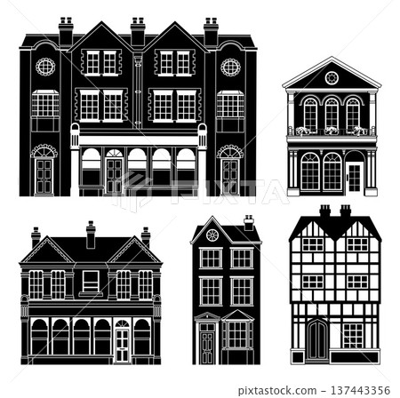 Houses Old Buildings Silhouette Illustration Set 137443356