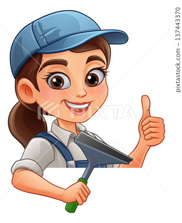 Woman Female Squeegee Window Cleaner 137443370