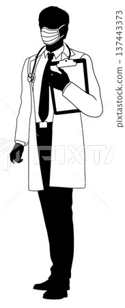 Doctor Man and Clipboard Medical Silhouette Person 137443373
