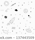 Sun with moon, rocket, flying saucer and comet . Abstract universe. Starry sky 137443509
