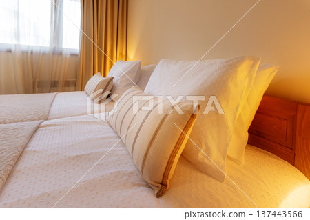decorative pillows on the bed decorative pillows on the bed 137443566