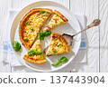 Quiche Lorraine on a white plate, top view 137443904