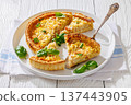 Quiche Lorraine on a white plate, top view 137443905