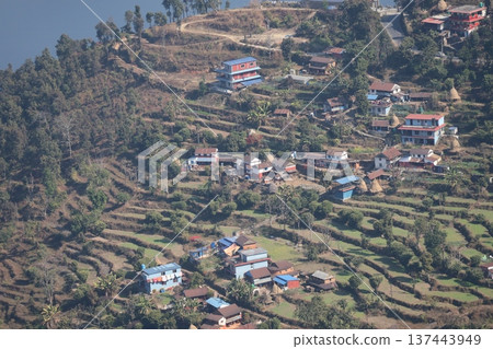 尼泊爾博卡拉山坡上的梯田與房屋景觀 尼泊爾博卡拉山坡上的梯田與房屋景觀 137443949
