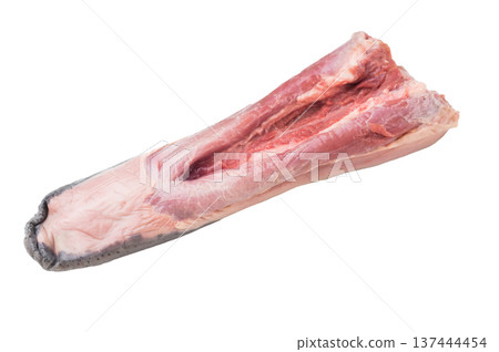 Fresh raw beef tongue on white background. Butcher cut offal meat used in traditional cuisine. 137444454