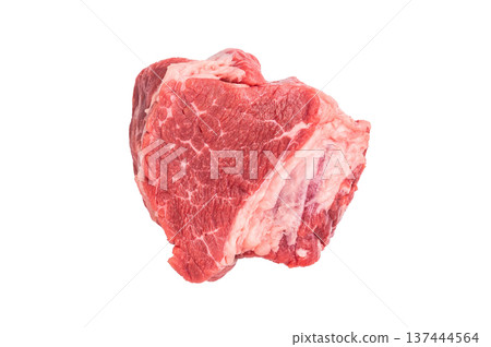 Raw beef boneless shank shin meat with herbs and spices. isolated on white background. top view 137444564
