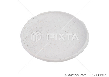 Minimal white ceramic plate isolated on clean background, top view minimalist tableware mockup with copy space for menu or food presentation 137444964
