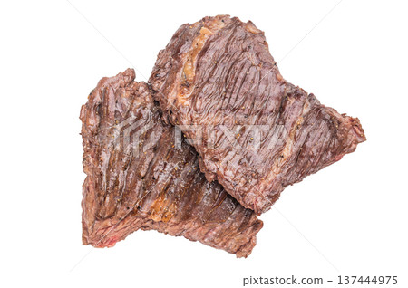 Grilled bavette flap steak also known as arrachera steak isolated on white background Grilled bavette flap steak also known as arrachera steak isolated on white background 137444975