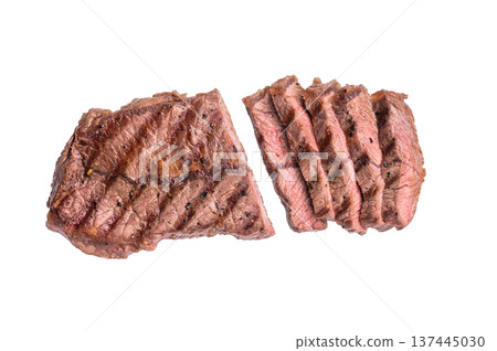 BBQ roasted Top blade steak, Australian Oyster Top blade steak isolated on white background. top view 137445030