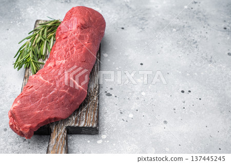 Fresh raw beef meat prepared for roasting or baking. Gourmet cut ideal for roast beef, tenderloin dishes and home cooking recipes. 137445245