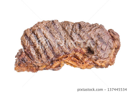 Seared grilled dry aged New York strip steak on bright white background highlighting juicy texture perfect for food photography grill and steakhouse themes Seared grilled dry aged New York strip steak on bright white background highlighting juicy texture perfect for food photography grill and steakhouse themes 137445534