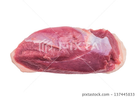 Raw duck breast fillets on white background ideal for gourmet poultry cooking and fresh ingredient stock images. 137445833