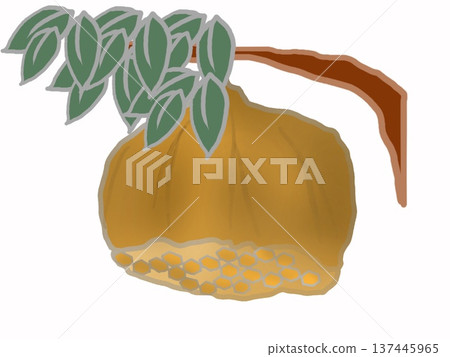 Illustration of a beehive hanging from a branch 137445965
