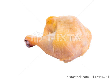 A raw chicken leg from an eco farm, ready for cooking, isolated on white background A raw chicken leg from an eco farm, ready for cooking, isolated on white background 137446281
