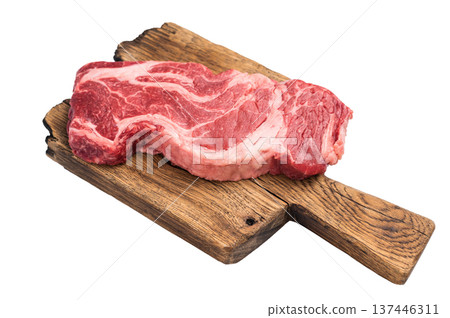 Fresh Raw Chuck eye roll steak, beef meat isolated on white background Fresh Raw Chuck eye roll steak, beef meat isolated on white background 137446311