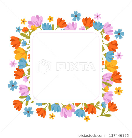 Square floral frame with vibrant bright summer flowers Square floral frame with vibrant bright summer flowers 137446555