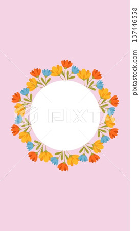 Round floral wreath template on pink background 137446558