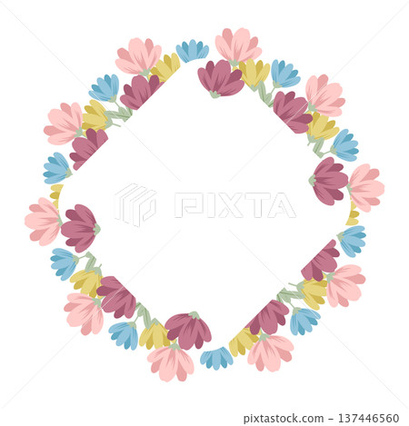 Diamond shape floral border with pastel spring flowers 137446560